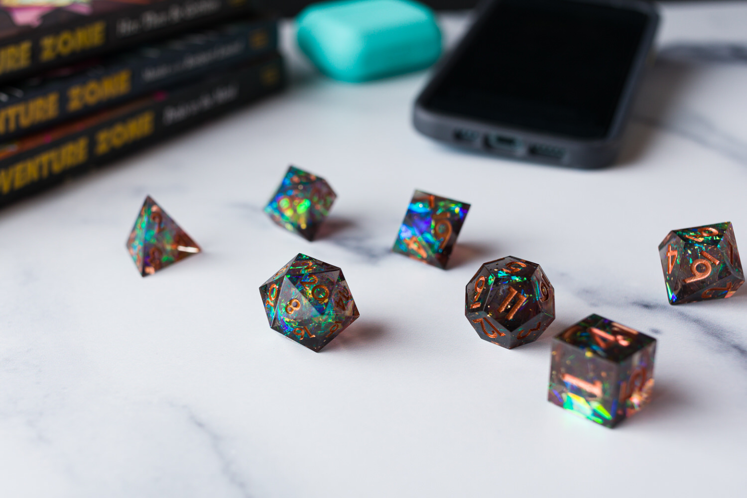 Polyhedral dice for roleplaying games Columbus MS product lifestyle photographer